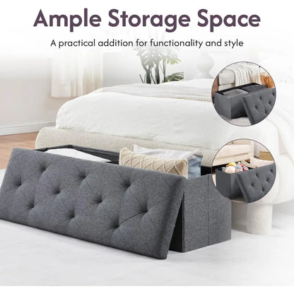 folding storage ottoman bench, 43" footrest, bed end chest, holds 250lbs, living room furniture
