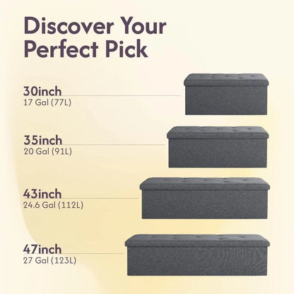 folding storage ottoman bench, 43" footrest, bed end chest, holds 250lbs, living room furniture