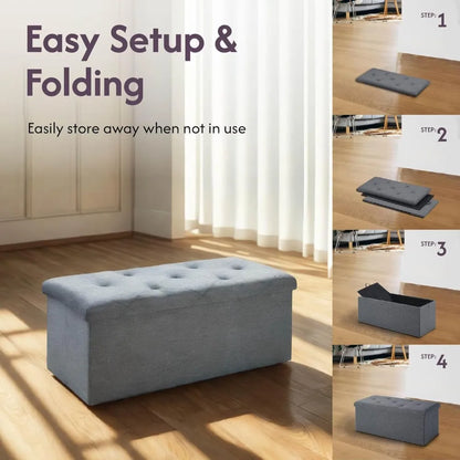folding storage ottoman bench, 43" footrest, bed end chest, holds 250lbs, living room furniture