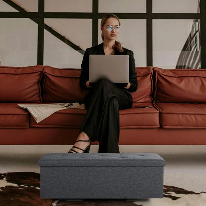 folding storage ottoman bench, 43" footrest, bed end chest, holds 250lbs, living room furniture